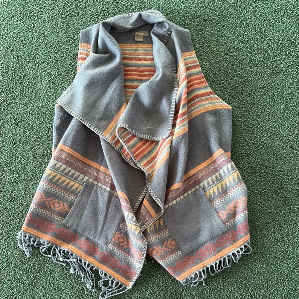 Natural Reflections Blue and Multicolor Vest/Shaw - Picture 1 of 3